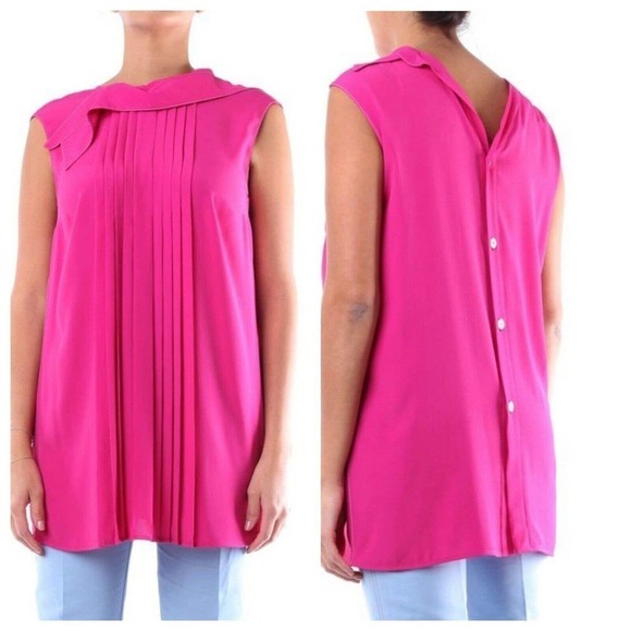 Marni Washed Crepe Tank Top Size 40 US 4 Starlight Pink Pleated Button Back - Picture 1 of 7